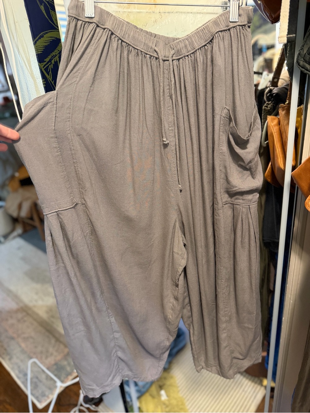 Free People Wide Leg Drawstring Pants - Taupe Gray
